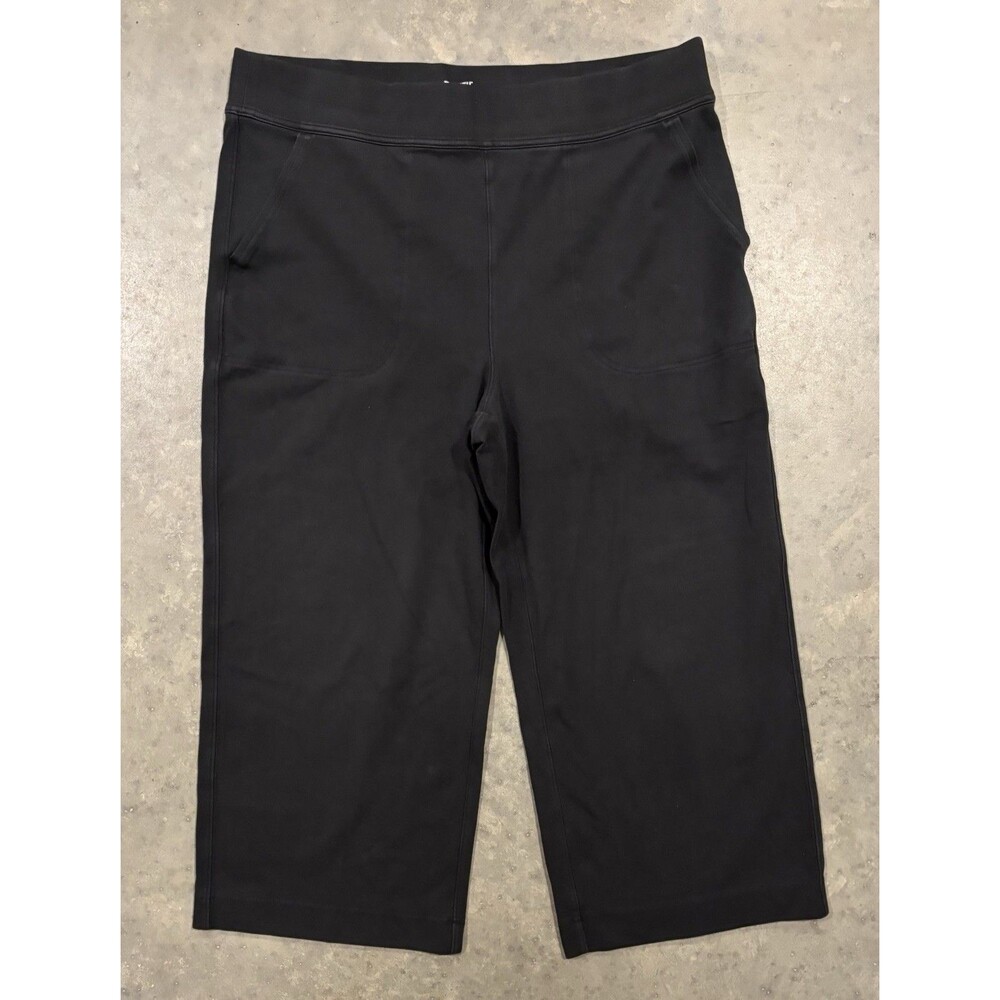Duluth Trading Women's Large Naturale Cotton Wide Leg Capris Black Stretch 22"
